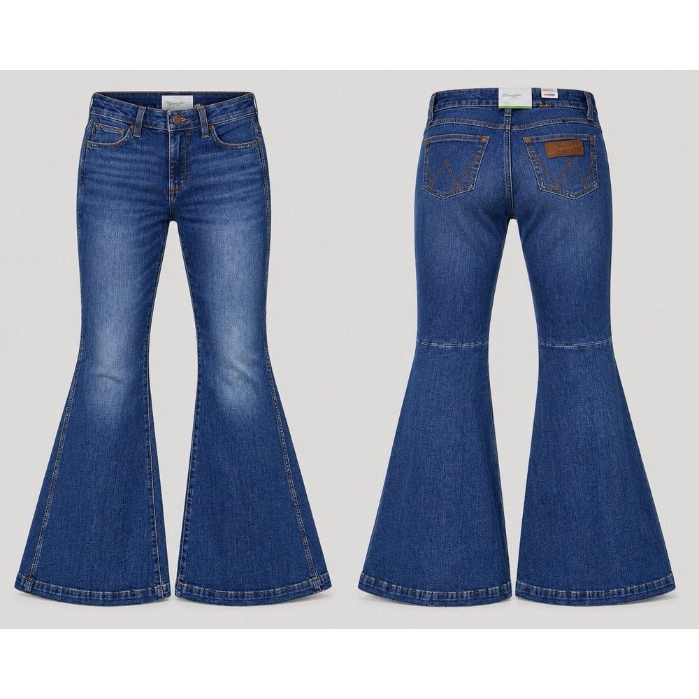Wrangler Retro Bailey High Rise Flare Jeans Womens 25/36 Blue Stretch Boho NWT